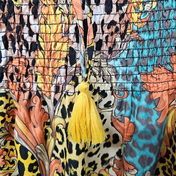 NWT Gypsie Blue Orange Green Animal Print Strapless Midi Dress Boho 1X - Picture 3 of 11